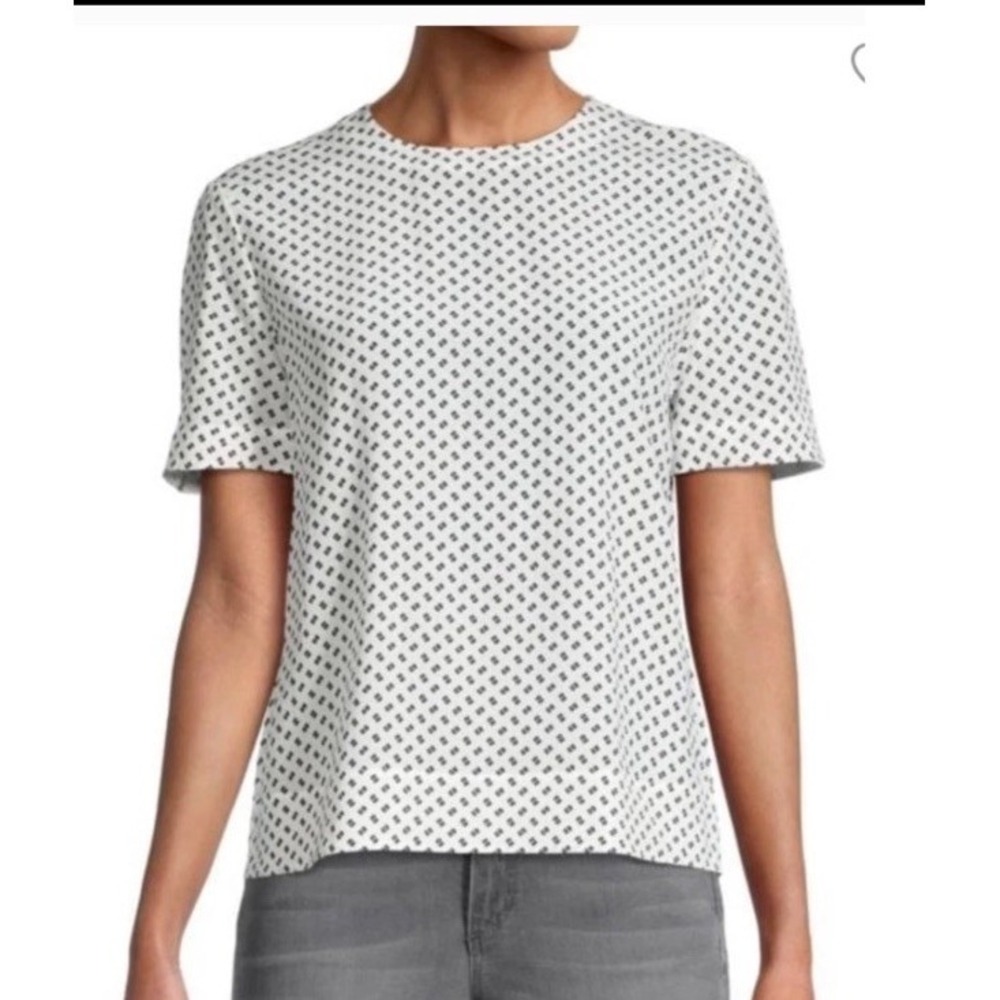 Rag & Bone Gia Print Blouse Top Womens XL White Black Short Sleeve Modern Career